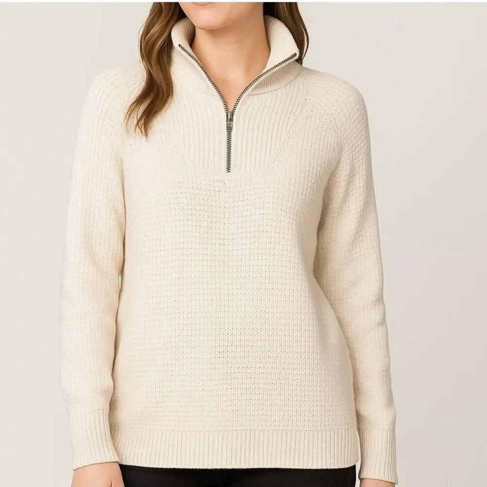 RDI cream waffle quarter zip tunic sweater M